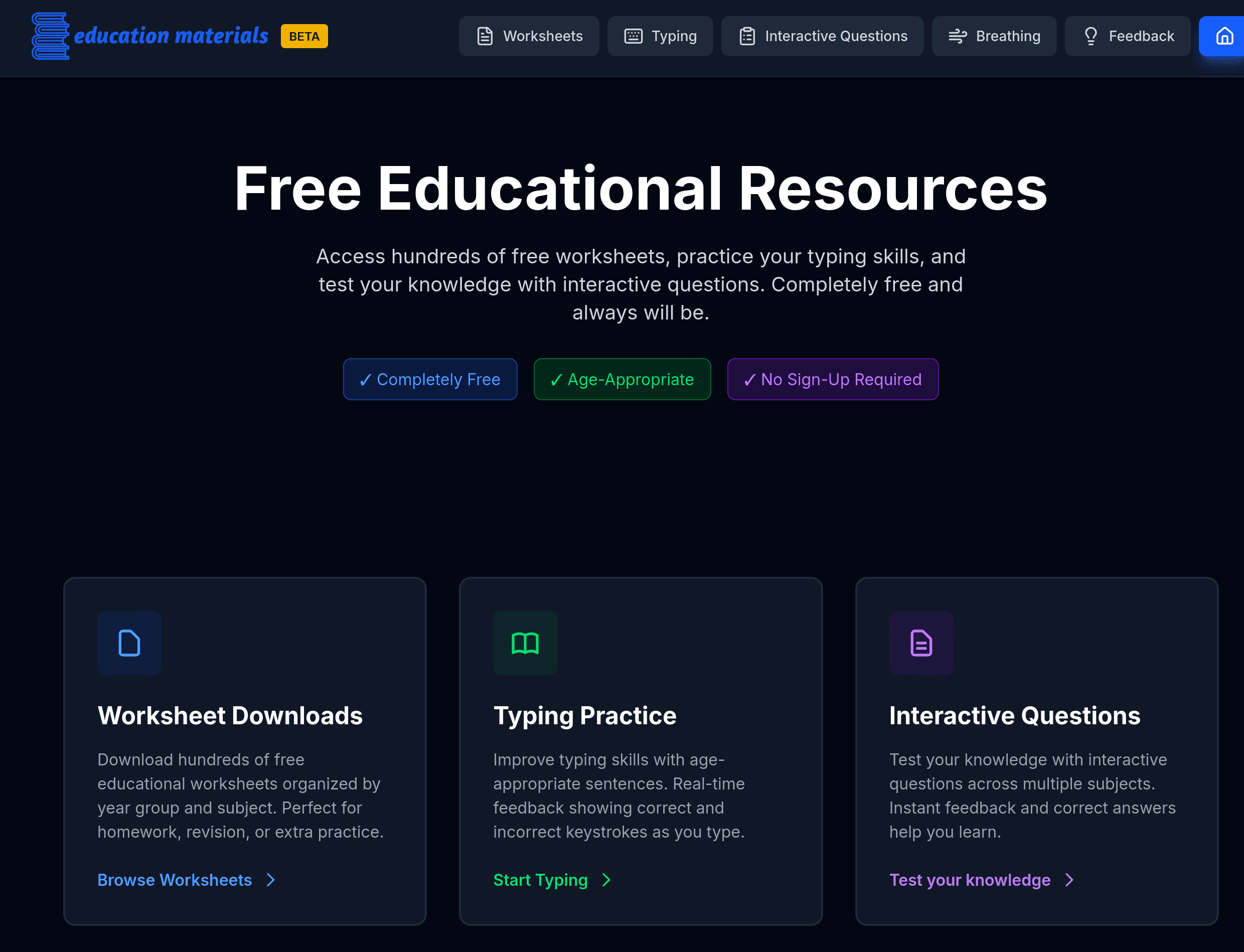 Screenshot of Free Educational Materials - Professional website example built by Get A Site